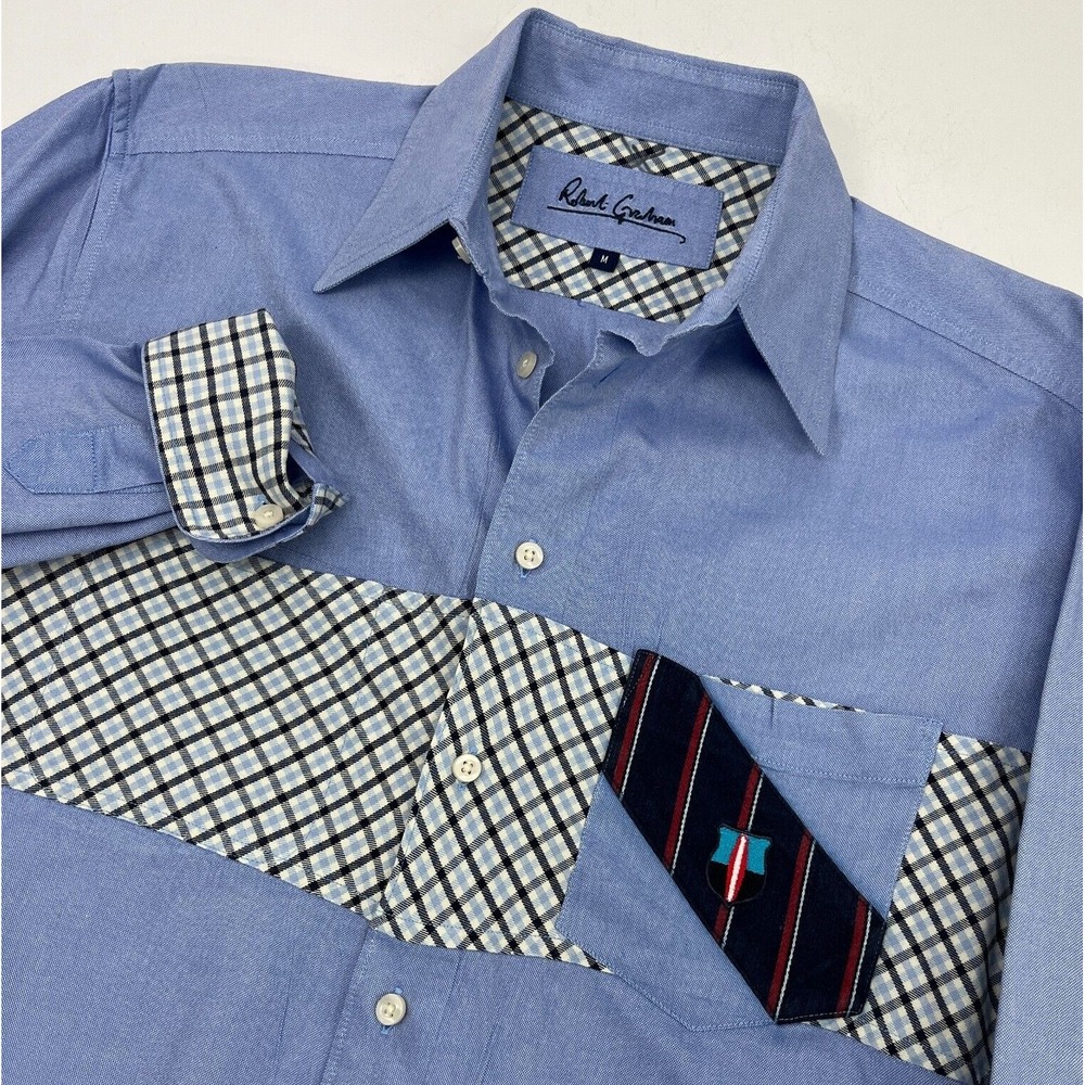 Robert Graham Mens M Blue Long Sleeve Button‎ Down Shirt Cotton Pockets